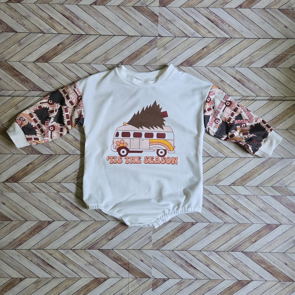 Christmas Baby Girl Onesie Romper Retro Van Holiday Long Sleeve Jumper 9-12M